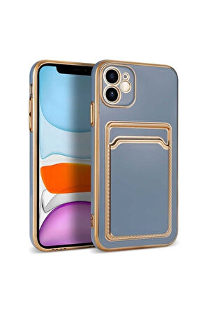 Apple iPhone 12 Uyumlu Kılıf Zore Bark Kartlıklı Kapak Mavi