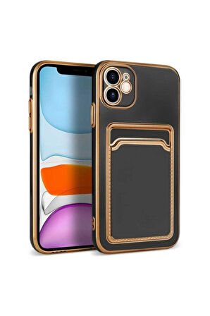 Apple iPhone 12 Uyumlu Kılıf Zore Bark Kartlıklı Kapak Siyah