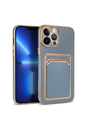 Apple iPhone 13 Pro Uyumlu Kılıf Zore Bark Kartlıklı Kapak Mavi