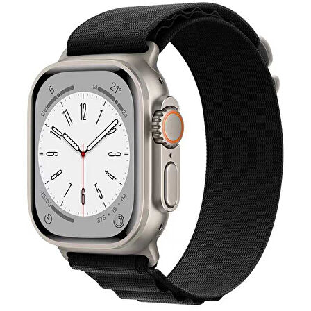 Apple Watch 44mm Uyumlu Kordon Alpine Hasır Örgü Zore KRD-74 Kumaş Kayış Siyah