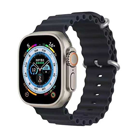 Apple Watch Ultra 49mm Uyumlu Kordon Ocean Silikon Yumuşak Esnek Metal Tokalı Zore KRD-75 Kayış Midnight