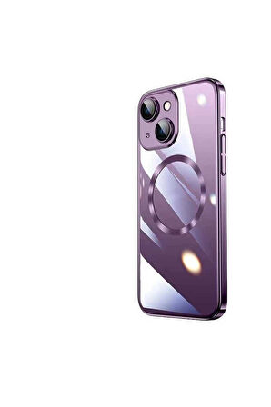 Apple iPhone 14 Uyumlu Kılıf Wireless Şarj Özellikli Sert PC Zore Riksos Magsafe Kapak Derin Mor