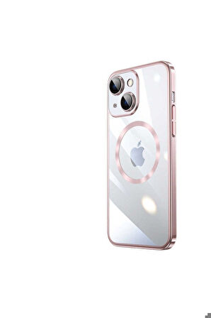 Apple iPhone 14 Plus Uyumlu Kılıf Wireless Şarj Özellikli Sert PC Zore Riksos Magsafe Kapak Rose Gold