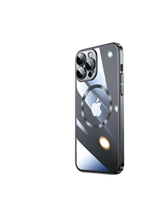 Apple iPhone 13 Pro Max Uyumlu Kılıf Wireless Şarj Özellikli Sert PC Zore Riksos Magsafe Kapak Siyah