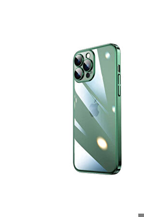 Apple iPhone 13 Pro Uyumlu Kılıf Sert PC Renkli Çerçeveli Zore Riksos Kapak Koyu Yeşil
