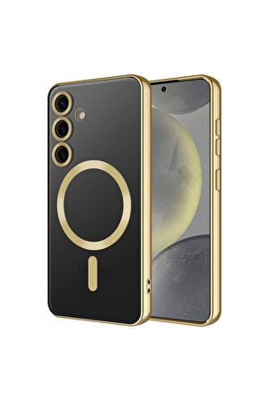 Samsung Galaxy S24 Uyumlu Kılıf Kamera Korumalı Magsafe Wireless Şarj Özellikli Zore Demre Kapak Gold