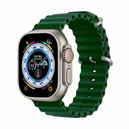 Apple Watch 7 41mm Uyumlu Kordon Ocean Silikon Yumuşak Esnek Metal Tokalı Zore KRD-75 Kayış Koyu Yeşil