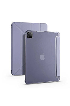 Apple iPad Pro 12.9 2022 M2 Uyumlu Kılıf Zore Tri Folding Kalem Bölmeli Standlı Kılıf Mor