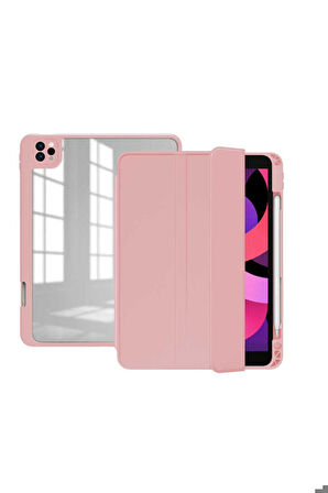 Apple iPad Pro 11 2022 M2 Uyumlu Kılıf Zore Nort Arkası Şeffaf Standlı Kılıf Pembe