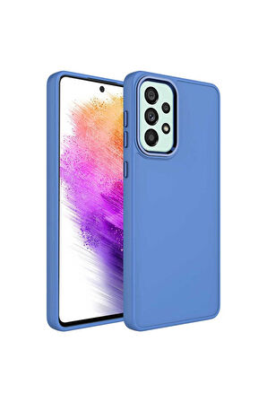 Samsung Galaxy A23 Uyumlu Kılıf Metal Çerçeve ve Buton Tasarımlı Silikon Zore Luna Kapak Lavendery Gray