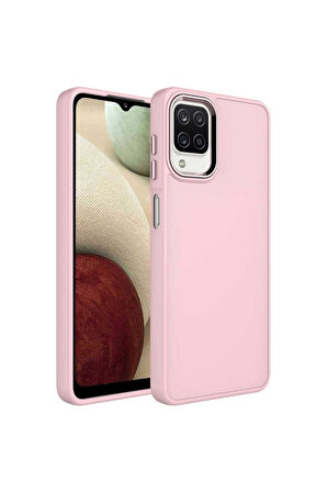 Samsung Galaxy A22 4G Uyumlu Kılıf Metal Çerçeve ve Buton Tasarımlı Silikon Zore Luna Kapak Pembe
