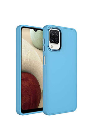 Samsung Galaxy M22 Uyumlu Kılıf Metal Çerçeve ve Buton Tasarımlı Silikon Zore Luna Kapak Sierra Mavi