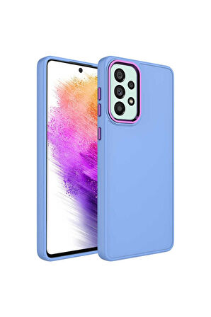 Samsung Galaxy A32 4G Uyumlu Kılıf Metal Çerçeve ve Buton Tasarımlı Silikon Zore Luna Kapak Lila