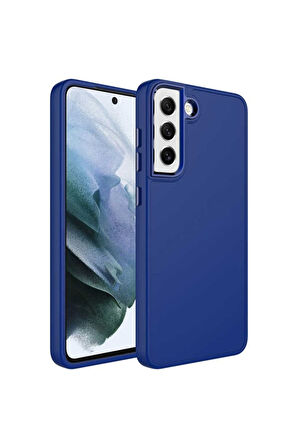 Samsung Galaxy S21 FE Uyumlu Kılıf Metal Çerçeve ve Buton Tasarımlı Silikon Zore Luna Kapak Lacivert