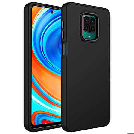 Xiaomi Redmi Note 9S Uyumlu Kılıf Metal Çerçeve ve Buton Tasarımlı Silikon Zore Luna Kapak Siyah