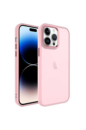 Apple iPhone 14 Pro Max Uyumlu Kılıf Buzlu Sert PC Zore May Kapak Pembe Açık