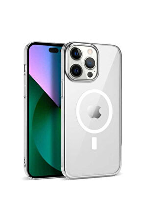 Apple iPhone 14 Pro Uyumlu Kılıf Zore Wireless Şarj Özellikli Pixel Magsafe Kapak Gümüş