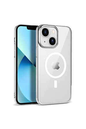 Apple iPhone 14 Plus Uyumlu Kılıf Zore Wireless Şarj Özellikli Pixel Magsafe Kapak Gümüş