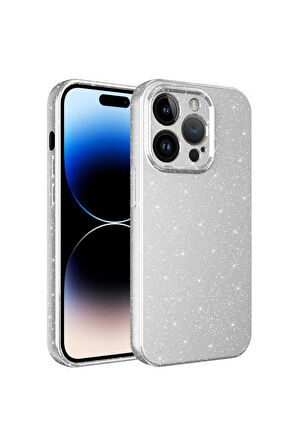 Apple iPhone 14 Pro Max Uyumlu Kılıf Kamera Korumalı Simli Lüks Zore Koton Kapak Beyaz