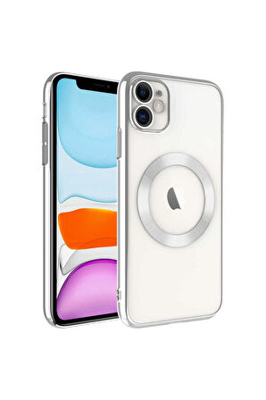 Apple iPhone 11 Uyumlu Kılıf Wireless Şarj Özellikli Sert PC Zore Riksos Magsafe Kapak Gümüş