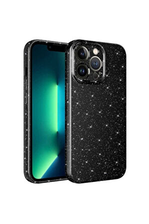 Apple iPhone 12 Pro Max Uyumlu Kılıf Kamera Korumalı Simli Lüks Zore Koton Kapak Siyah