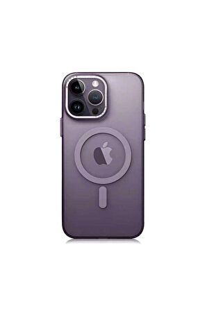 Apple iPhone 14 Pro Max Uyumlu Kılıf Magsafe Şarj Özellikli Buzlu Sert PC Zore Tuval Kapak Derin Mor