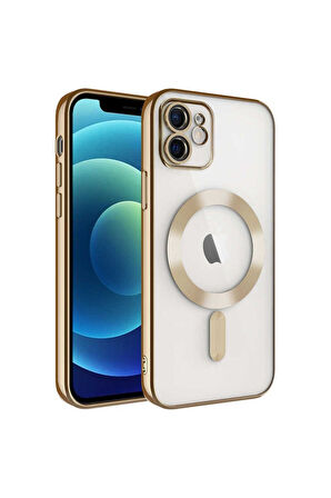 Apple iPhone 12 Uyumlu Kılıf Kamera Korumalı Magsafe Wireless Şarj Özellikli Zore Demre Kapak Gold