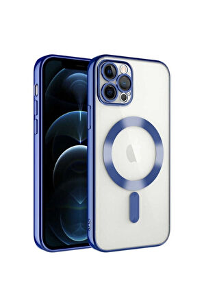 Apple iPhone 13 Pro Max Uyumlu Kılıf Kamera Korumalı Magsafe Wireless Şarj Özellikli Zore Demre Kapak Sierra Mavi