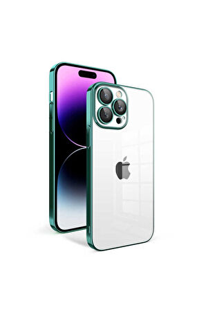 Apple iPhone 13 Pro Max Uyumlu Kılıf Kamera Korumalı Renkli Çerçeveli Zore Garaj Kapak Koyu Yeşil