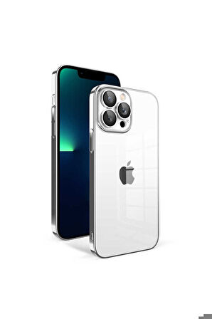 Apple iPhone 13 Pro Max Uyumlu Kılıf Kamera Korumalı Renkli Çerçeveli Zore Garaj Kapak Gümüş