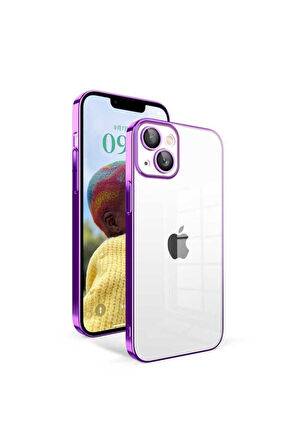 Apple iPhone 14 Uyumlu Kılıf Kamera Korumalı Renkli Çerçeveli Zore Garaj Kapak Lila