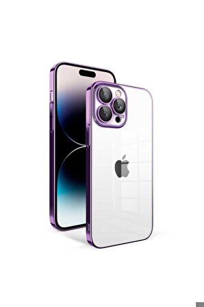 Apple iPhone 14 Pro Uyumlu Kılıf Kamera Korumalı Renkli Çerçeveli Zore Garaj Kapak Koyu Mor