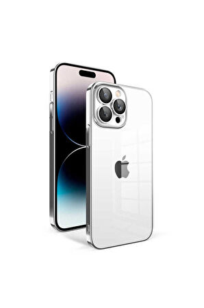 Apple iPhone 14 Pro Uyumlu Kılıf Kamera Korumalı Renkli Çerçeveli Zore Garaj Kapak Gümüş