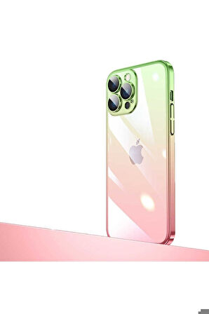 Apple iPhone 14 Pro Max Uyumlu Kılıf Parlak Renk Geçişli Kamera Korumalı Zore Senkron Kapak Pembe-Yeşil