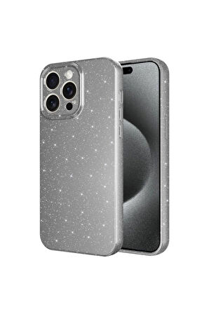 Apple iPhone 15 Pro Max Uyumlu Kılıf Kamera Korumalı Simli Lüks Zore Koton Kapak Gri