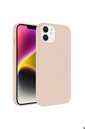 Apple iPhone 12 Uyumlu Kılıf Magsafe Wireless Şarj Özellikli Pastel Renk Silikon Zore Plas Kapak Pembe Açık