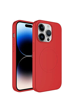 Apple iPhone 12 Pro Uyumlu Kılıf Magsafe Wireless Şarj Özellikli Pastel Renk Silikon Zore Plas Kapak Kırmızı
