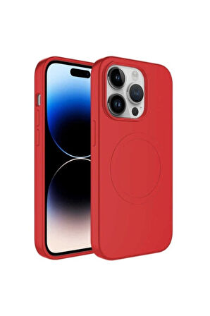 Apple iPhone 13 Pro Max Uyumlu Kılıf Magsafe Wireless Şarj Özellikli Pastel Renk Silikon Zore Plas Kapak Kırmızı