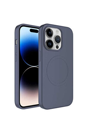 Apple iPhone 13 Pro Max Uyumlu Kılıf Magsafe Wireless Şarj Özellikli Pastel Renk Silikon Zore Plas Kapak Lavendery Gray