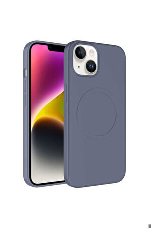 Apple iPhone 14 Plus Uyumlu Kılıf Magsafe Wireless Şarj Özellikli Pastel Renk Silikon Zore Plas Kapak Lavendery Gray