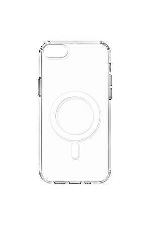 Apple iPhone SE 2020 Uyumlu Kılıf Magsafe Şarj Özellikli Şeffaf Sert PC Zore Embos Kapak