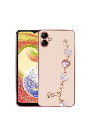 Samsung Galaxy A04 Uyumlu Kılıf El Tutamaçlı Kamera Korumalı Zore Taka Silikon Kapak Pembe