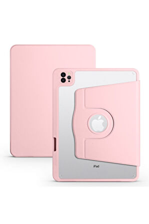 Apple iPad Air 10.9 2020 (4.Nesil) Uyumlu Kılıf Zore Termik Kalem Bölmeli Dönebilen Standlı Kılıf Pembe