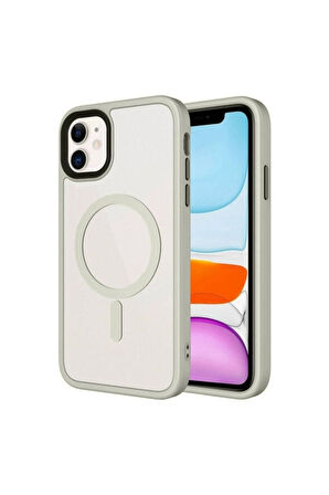 Apple iPhone 11 Uyumlu Kılıf Mat Arka Yüzey Wireless Şarj Özellikli Zore Flet Magsafe Kapak Titanyum