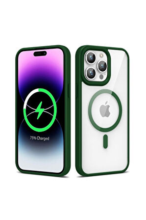 Apple iPhone 14 Pro Max Uyumlu Kılıf Magsafe Wireless Şarj Özellikli Silikon Zore Ege Kapak Koyu Yeşil