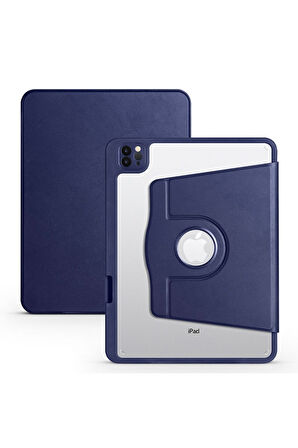 Apple iPad 10.2 (8.Nesil) Uyumlu Kılıf Zore Termik Kalem Bölmeli Dönebilen Standlı Kılıf Lacivert
