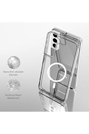 Samsung Galaxy S23 Uyumlu Kılıf Magsafe Şarj Özellikli Şeffaf Sert PC Zore Embos Kapak
