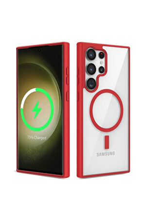 Samsung Galaxy S22 Ultra Uyumlu Kılıf Magsafe Wireless Şarj Özellikli Silikon Zore Ege Kapak Kırmızı