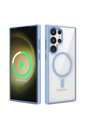 Samsung Galaxy S22 Ultra Uyumlu Kılıf Magsafe Wireless Şarj Özellikli Silikon Zore Ege Kapak Mavi