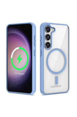 Samsung Galaxy S23 Uyumlu Kılıf Magsafe Wireless Şarj Özellikli Silikon Zore Ege Kapak Mavi